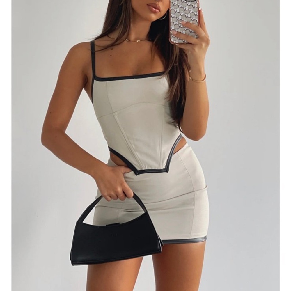 White fox Cream Mini skirt with Black Accents